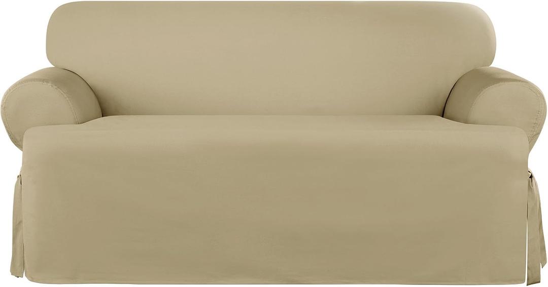 SureFit Heavyweight Cotton Duck One Piece Loveseat Slipcover - Khaki (T-Cushion Loveseat)