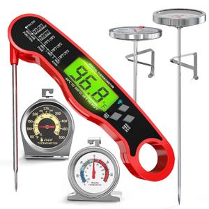AWLKIM 5 Pack Professional Kitchen Food Thermometer Set  Includes Instant Read Digital Meat Thermometer, Oven-Safe, Ambient Oven Monitoring, Fridge & Candy/Deep Fry for Cooking, BBQ, Baking