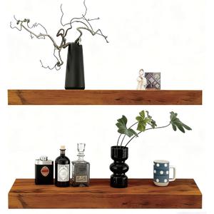 Solid Wood Floating Shelves,31.5in Finished Real Wood Wall Shelves with Heavy-Duty Hidden Bracket, Easy Installation, Set of 2, 31.5in x 7.1in x 1.5in, for Living Room Bedroom Kitchen,Bronze
