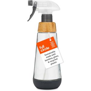 Full Circle Bottle Service - Refillable Glass Spray Bottle for Cleaning - Versatile Stream & Mist Options, Bamboo, Silicone Boot - Ideal for Non-Toxic Solutions & Plant Care, 16oz, Gray