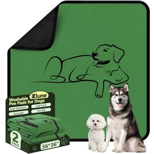 2 Pack Washable Pee Pads for Dogs 36"x36", Reusable Training Puppypads Absorbency Non-Slip & Leak-Proof for Pet Whelping Box Playpen Crate Sofa Bed Floors (Green)