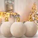 Jetec 3 Pcs 32 Inch Giant Velvet Christmas Inflatable Balls, Creamy White
