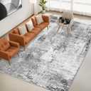 8ftx10ft Area Rug for Living Room Bedroom Machine Washable Non Slip Vintage Carpet Foldable Floor Cover Kitchen Accent Indoor Mat Throw Rug for Laundry Dining Room Bathroom Office, Grey