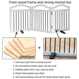 Freestanding Foldable Dog Gate Indoor, Pet Gate for Doorways, Dog Fence for The House, Sturdy Wood Puppy Gate for Stairs, White Pet Gate with Support Feet for Hallways, Foldable Wooden Dog Gate 22x20