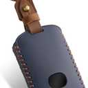 FT FUNTOR for Mazda Key Fob Cover,Leather Key Cover with 4 Buttons,Compatible with Mazda 3/6/3 Hatchback/CX-5/CX-6/CX-9/CX30/CX-50/CX-70/CX-90 with Keychain (Blue-Brown Line)