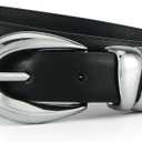 HOTWILL Women Skinny Belt for Jeans Dress Pants Ladies Fashion Faux Leather Waist Belt with Gold Buckle (Medium: 29"-32" (Pant 8-10), Black_silver Buckle)