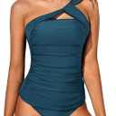 Tempt Me Two Piece Tankini Bathing Suits for Women One Shoulder Swim Top with Bottom Swimsuits (XL)