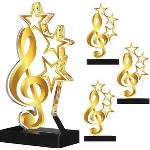 Landical 4 Pack Music Award Trophies Gold Winner Music Award Plaque Acrylic Music Trophies Award Music Prize Gift for Tournaments, Competitions, Party, Kids and Adults
