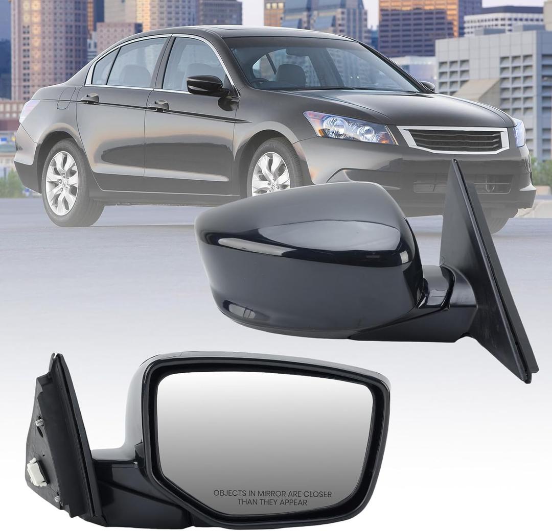 Passenger Side Mirror Compatible With 2008 2009 2010 2011 2012 Honda Accord Sedan LX, LX-P,Mirror with Power Glass,Non-Heated,Manual Folding Replace HO1320230(3 Pins) (Black)