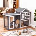 GEGURI Large Rabbit Hutch Indoor Outdoor Chicken Coop Wooden Bunny Cage with Waterproof Roof (48''L x 24''W x 36''H Grey)