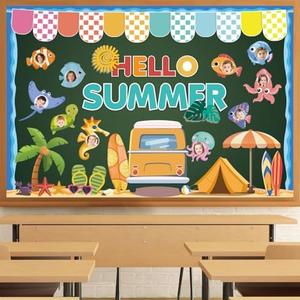 Summer Bulletin Board Decorations Set,70 Pcs Beach Hawaiian Tropical Marine Fish Theme Cut Outs Bulletin Board Decor for School Classroom Teacher Supplies