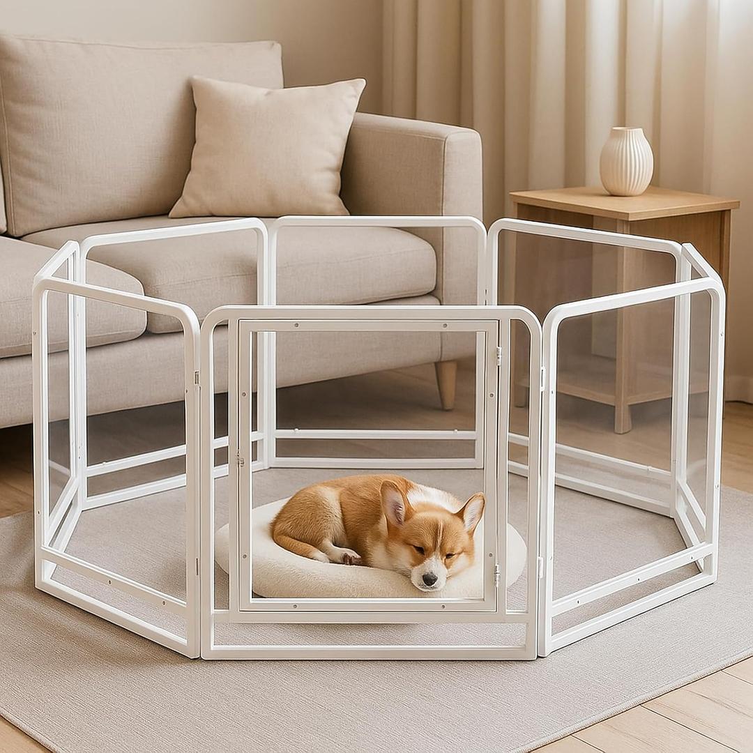 Transparent Acrylic Dog Playpen, 24"H Metal Dogs Enclosure, Easy-to-Install Pet Fence with Door, 8-Panel Puppy Playpen, Small Breeds & Puppies Kittens and Other Small Animals White Indoor Dog Play Pen