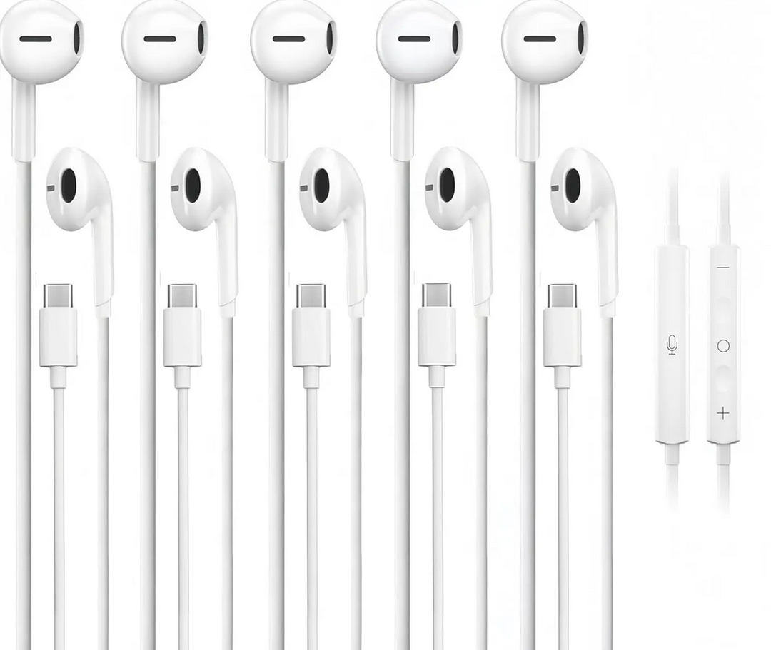 5 Pack USB C Headphones for iPhone 17/16/15 Pro Max iPad Plus TypeC Earphones with Microphone Volume Control USBC Wired Earbuds USB Type C Earphone for Samsung S25 Ultra S24 S23 S22 （1.2M/4Ft）
