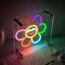 Goneons Flower Neon Sign Dimmable Multicolor Flowers Neon Lightbox for Desk, Double-Layer Smiling Face Flower LED Light up Signs for Table Bedroom Living Room Office Party Bar Restaurant Wall Decor