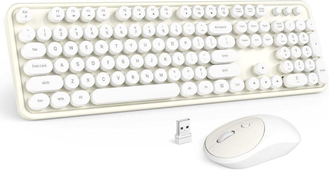 MOFII Wireless Keyboard and Mouse Combo, Milk White 2.4G Full Size Keyboard, Round Key Typewriter Keyboards and Cute Mice with 2-in-1 USB Dongle, for PC Laptop Chromebook Smart TV