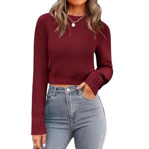 Zeagoo Women's 2025 Fall Crewneck Cropped Sweater Trendy Long Sleeve Ribbed Knit Pullover Jumper Tops , S