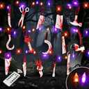 [Timer & 8 Modes] Halloween Bloody Knife Banner with Orange & Purple String Lights, 14.5 FT Scary Halloween Decorations Realistic Lighted Bloody Knife Props Garland for Creepy Haunted House Home Decor