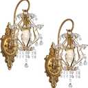 Gold Crystal Vintage Wall Sconces Set of 2 Indoor Hardwired Wall Light Fixture, Modern Wall Mount Lamp Light for Bedroom Living Room Bathroom Vanity Light Hallway Light Fixture Decor LED E12