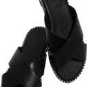 Jeimpoey Womens Studded Flat Sandals Open Toe Slip on Mule Slides Crossed Strap Slipper (6.5, Black)