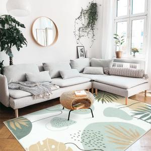 Seavish Washable Rugs for Living Room, 5x7 Green Area Rug for Bedroom, Low Pile Soft Non-Shedding Botanical Kids Room Floor Carpet, Large Accent Throw Decor Rug for Entryway Office