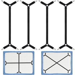Morcheiong Bed Sheet Fasteners Straps - 4 Pack Adjustable Bed Sheet Holder Strap for Bedding Stays Bedsheet Tie Downs - Black