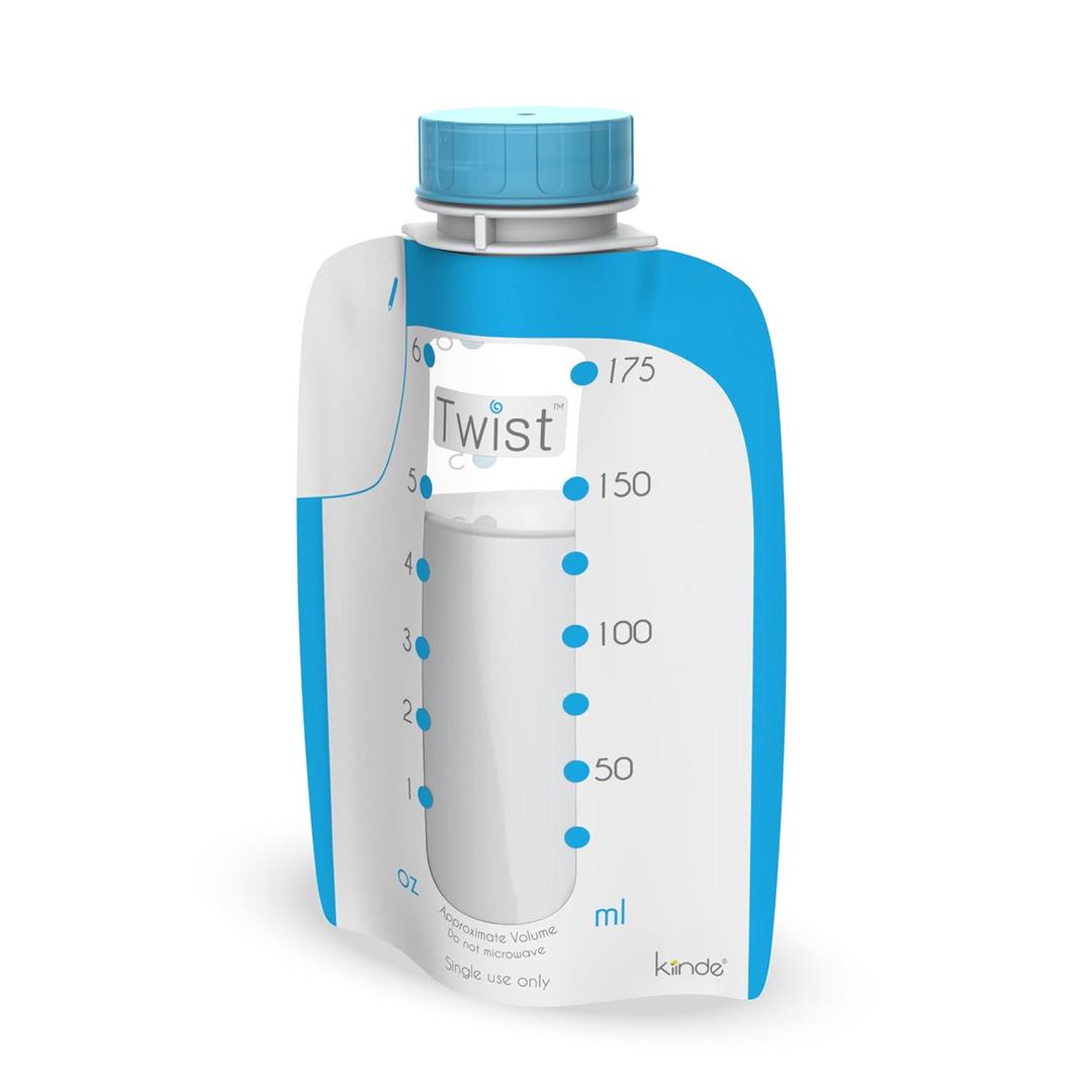 Kiinde Twist Pouch Direct-Pump Direct-Feed Twist Cap Breast Milk Storage Bags for Pumping, Freezing, Heating and Feeding, Pre-Sterilized, 6 Ounce, pack of 80