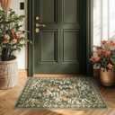 jinchan Eden Floral Area Rug 2x3 Entryway Vintage Washable Indoor Doormat Accent Rug Lightweight Soft Christmas Small Non-Slip Low Pile Distressed Green Carpet for Entrance Kitchen Bedroom Bathroom