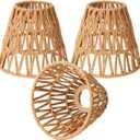 Tujoe Small Rattan Bell Lamp Shade Boho Handwoven Barrel Rattan Chandelier Shades Replacement for Table Floor Lamp Pendant Light Fixtures, 5.5" H x 5.9" D, 2.76" Fitter(3 Pcs,Boho,Normal)