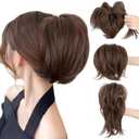 SEGO Claw Clip Short Ponytail Extension Messy Bun Hair Piece With 4 Bendable Metals DIY Synthetic Fake Hair Bun For Women 8 Inch-#10B Medium Brown