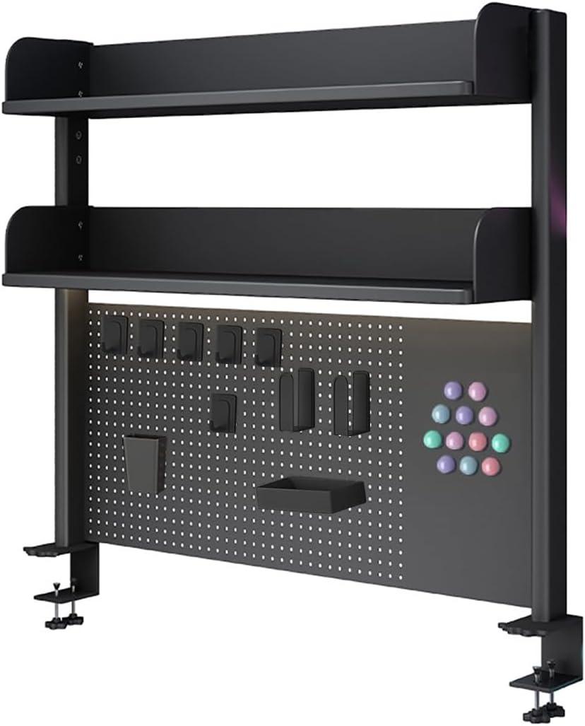 Clamp on Desk Shelf with Pegboard, Desktop Organization Bookshelf Storage Shelves for Home Office Dorm Gaming Desk, Space Saving Tabletop Display Rack, 31.5x37.5in