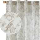 Vangao Linen Floral Curtains for Living Room 84 Inch Length Taupe Drapes Back Tab Light Filtering Toile Printed Farmhouse Bedroom Decor Rod Pocket Window Treatments 2 Panels Set