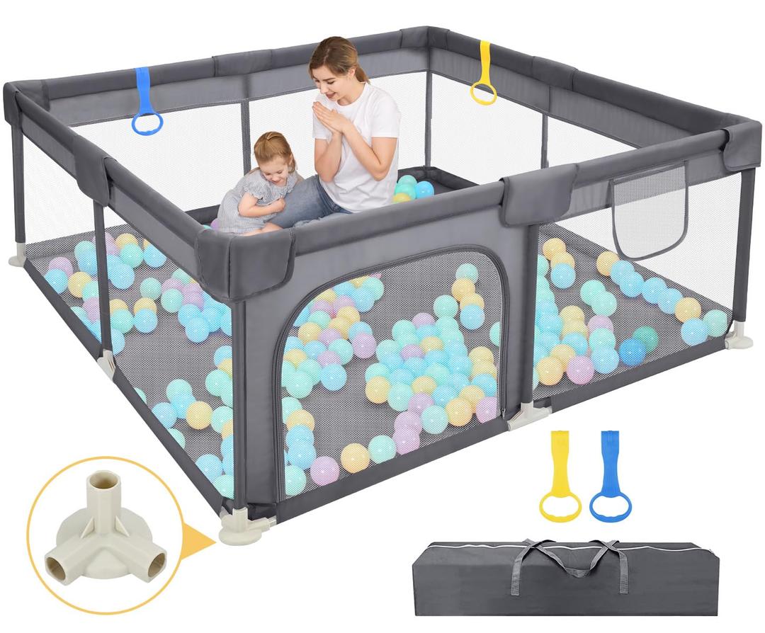 Dripex Baby Playpen, 52"52" Play Pens for Babies and Toddlers, Safe Anti-Fall Play Yard with Gates, Baby Fence with Breathable Mesh, Indoor & Outdoor Kids Activity Center, Anchor Grey