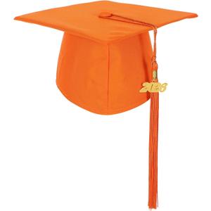 Unisex Matte Preschool and Kindergarten Graduation Cap with Year Charm Tassel (Orange)