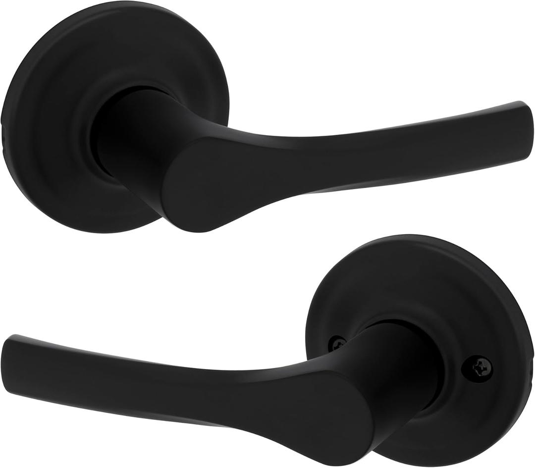 Kwikset Henley Interior Passage Door Handle, Lever For Closet and Hallway Doors, Reversible Non-Locking Handle Lever, Matte Black, with Microban Protection (1 Pack)