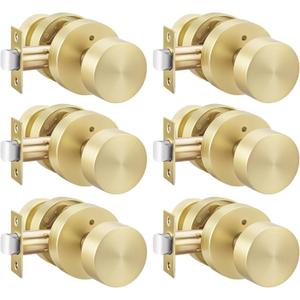 Haidms Brushed Gold Door Knobs Interior, Heavy Duty Zinc-Alloy Privacy Door Knob, Gold Interior Door Knobs for Bedroom & Bathroom, Round Ball Design with Emergency Unlock(6 Pack)
