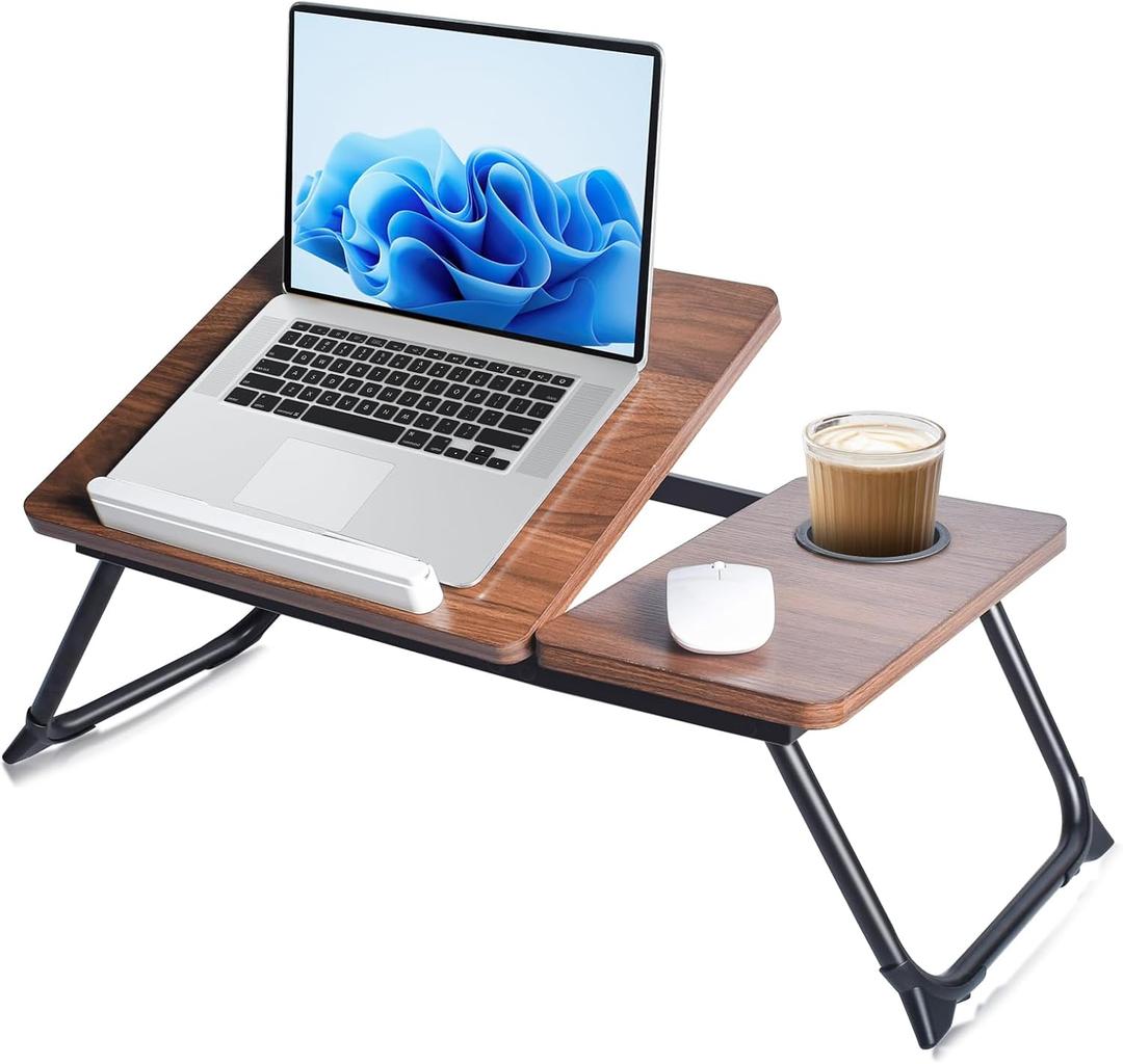 Adjustable Lap Desk for Bed - Portable Laptop Tray Table with Foldable Legs, Phone Slot & Cup Holder - Lightweight & Sturdy Breakfast, Work, Study Table for Sofa, Couch, Floor