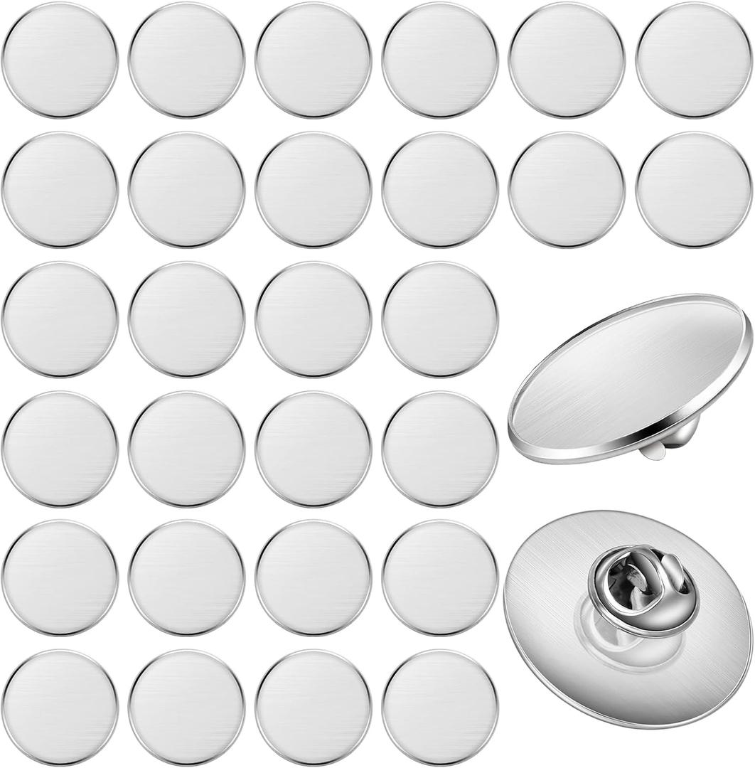 50 Pcs Brooch Tray with 50 Pcs Butterfly Pin Backs, 25mm Round Blank Pins Disk Base, Stainless Steel Flat Bezel Trays for DIY Craft Lapel Making Supplies