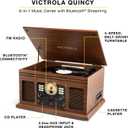 Victrola Quincy - 6-in-1 Bluetooth Record Player - Walnut | Plays vinyl, CD, cassette and FM radio through built-in stereo speakers, Bluetooth and aux streaming, headphone jack