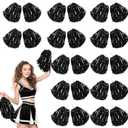 24 Pcs Cheerleading Pom Poms, Metallic Foil Handle Cheer Squad Team Spirited Fun for Party, Sports Dance Cheer, 30 Grams Weight Each (Black)