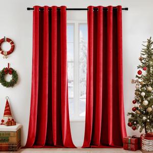 EMEMA Red Velvet Blackout Curtains 2 Panels W52xL90 Inch Grommet