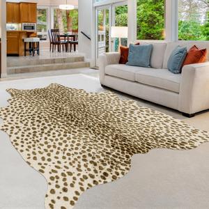 WARM HAVEN Leopard Print Rug, Animal Print 4.6x5.2 Feet Cowhide Rug for Living Room Bedroom Cow Hide Cheetah Faux Fake Antelope Deer Western Rustic Multicolor
