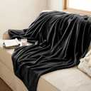 Bedsure GentleSoft Fleece Throw XL Blanket Black - 300GSM Soft Lightweight Plush Cozy Blankets for Bed, Sofa, Couch, Travel, Camping, 50x70 inches