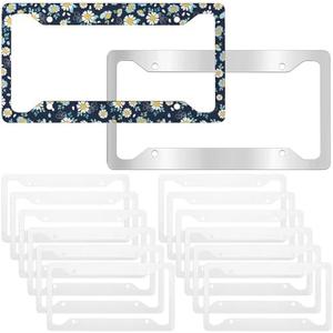 BBTO 12 Pcs Sublimation License Plate Frame Blanks, Universal Metal Aluminum License Plate Holder White Heat Thermal Transfer License Plate Covers DIY Custom Car Tags for Front Rear Frame Accessory