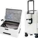 HotWay 20 Inch Expandable Carry On Luggage with Cup Holder, Hardside TSA Approved Luggage with Spinner Wheels, Top Opening Suitcase For Travel, White