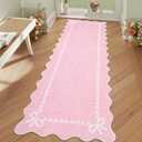 GarveeHome Scalloped Bow Rug for Living Room, Solid Pink Rug for Dorm, Washable Runner Rug 2.5x10 Soft Low Pile Non Slip Scalloped Rugs for Nursery Bedroom Decor Hallway Entryway Playroom