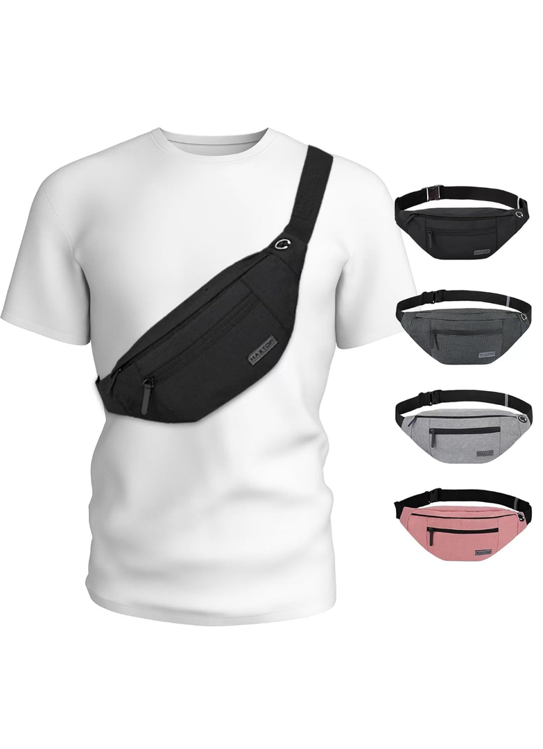 MAXTOP Large Crossbody Fanny Pack with 4-Zipper Pockets,Gifts for Enjoy Sports Festival Workout Traveling Running Casual Hands-Free Wallets Waist Pack Phone Bag Carrying All Phones (Black