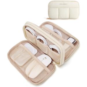 BAGSMART Electronics Organizer Travel Case, Cord Storage for Chargers Cables Phones, Compact Tech Accessories Pouch, Beige