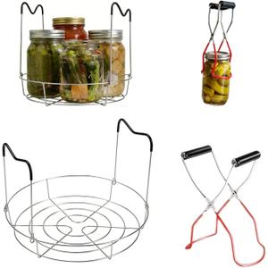 2PCS 11.4" Stainless Steel Canning Rack & Jar Lifter Tongs Set, Heat Resistant Handles Water Bath Canner Rack And Non-slip Jarring Kit for 6 Quart or 7 Pint Ball Jars in Pressure Canner Pot