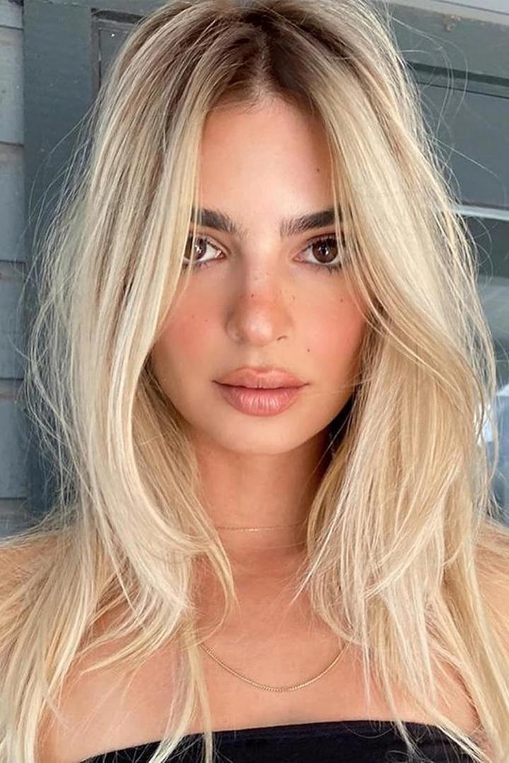 LANOVA Blonde Wig with Bangs, Ombre Brown Bang Wig Synthetic, Shoulder Length Wigs, Natural Straight Wig, Mixed Blonde Wig with Highlight Layered Hair Cut LANOVA-163 (#163-Warm Light Blonde)