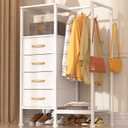 Dresser for Bedroom with Clothes Hanging Rack, Reversible Bedroom Dresser with 4 Fabric Drawers, 2-in-1 Storage Chest of Drawers with Storage Shelves & Hooks, Sturdy Frame, 44''H (White), 11.8"D x 29.5"W x 44"H
